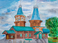Intercession wooden church in the village Besedin, Leonov Peter : Children's Art Festival Our Kursk: CHILDREN DRAW THE CHURCH