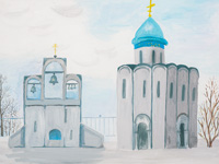 Protection of the Holy Virgin, the village Marmyzhi, Chuikov Xenia :: Children's Art Festival Our Kursk: CHILDREN DRAW THE CHURCH