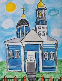 Uspensky Nikitskaya cemetery church, 1846, Petropolskaya Anastasia :: Children's Art Festival Our Kursk: CHILDREN DRAW THE CHURCH